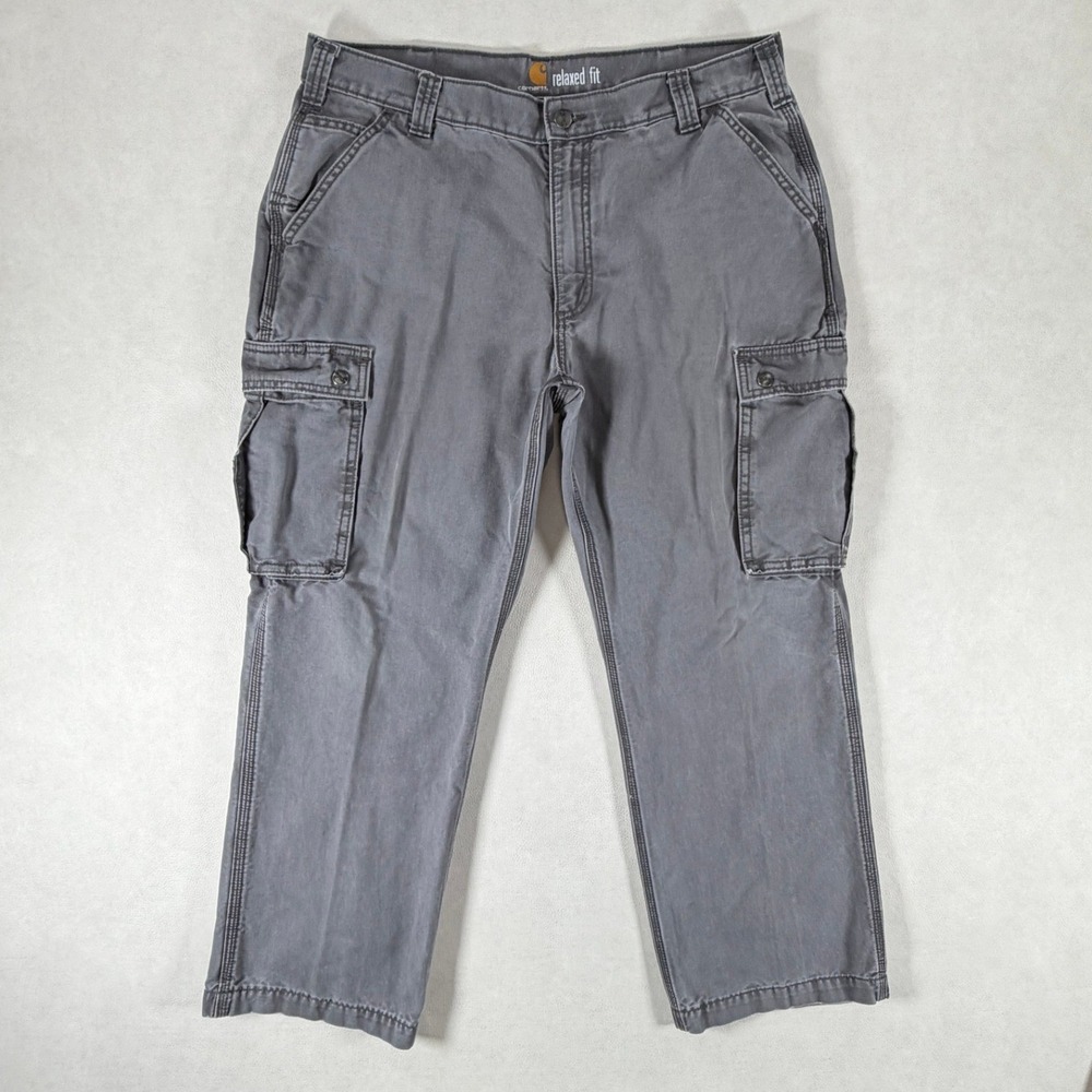 Carhartt Mens 38x30 Relaxed Fit Gray Cargo Pants 100272 039 Carpenter Work Y2k